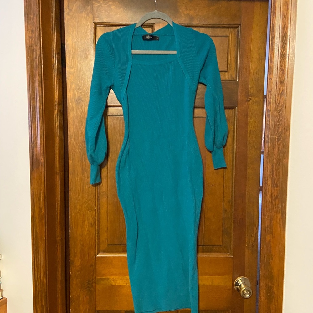 Elegant Teal Knit Dress